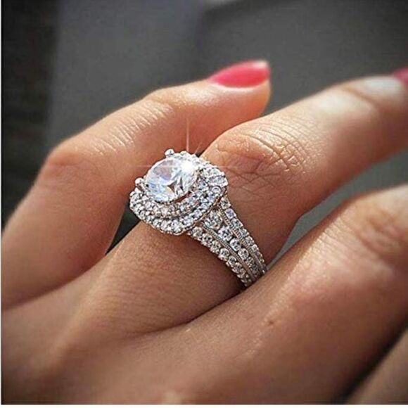 Princess Cut Sterling Silver Ring - Picture 1 of 4